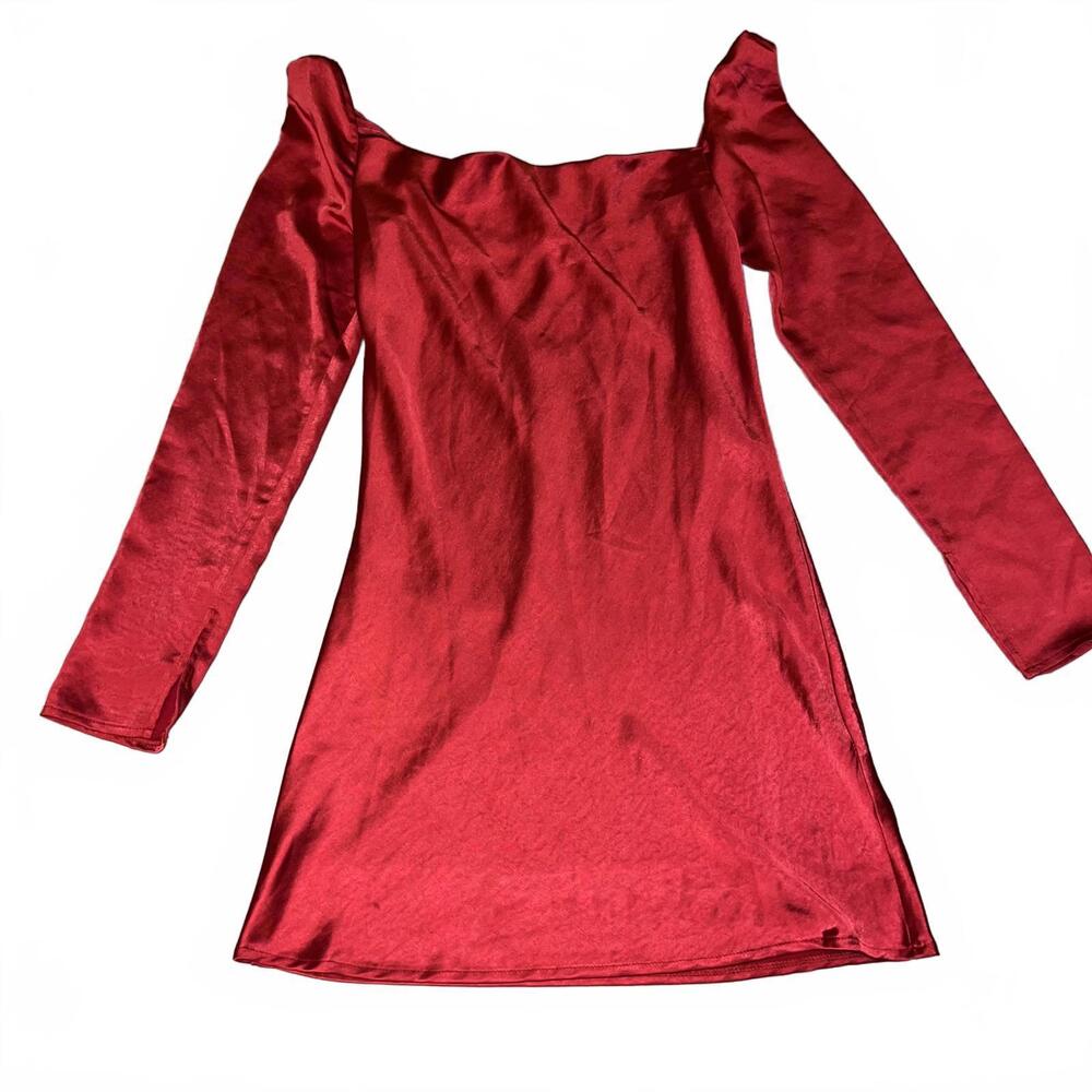 Princess Polly Elegant Red Satin Long Sleeve Mini Dress Size 2